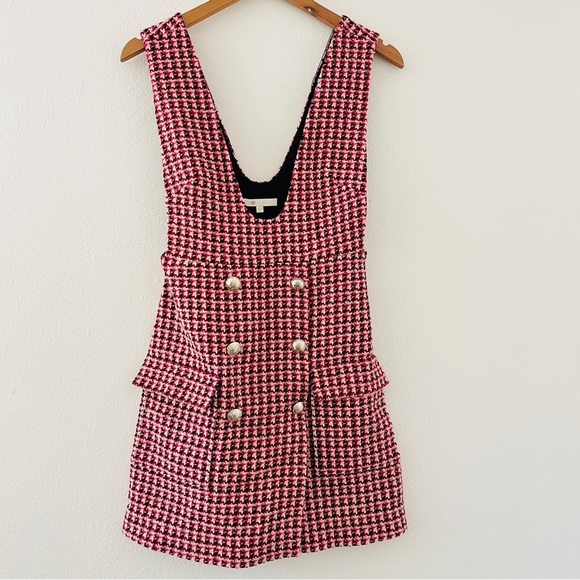 Maje Russi Trompe-l'ail Woven Tweed Mini Pinafore Dress FR 36 / US Small - Picture 5 of 12